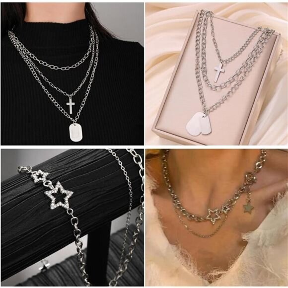 73 Pcs Gold Jewelry Set with 6Pcs Layered Necklace, 11 Pcs anklet and 7Pcs - Picture 5 of 8